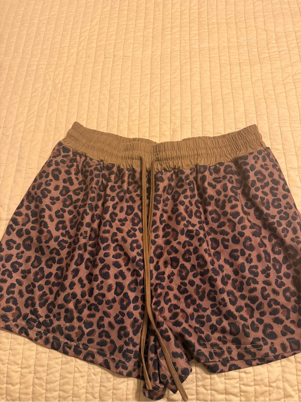 Leopard Print Women’s Drawstring Shorts - Brown